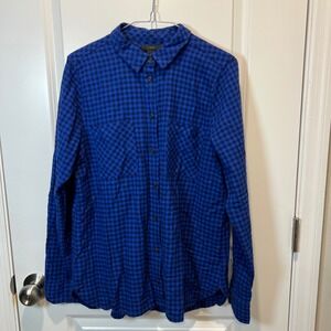 J Crew Blue Black Gingham Plaid Button Up Long Sleeve Shirt Size 12